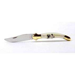   Fejesgörbe bicska,agancs markolat, gravírozott vizsla motívummal