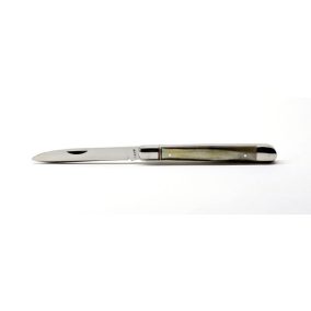   Szalonnázó bicska, polírozott világos bivalyszaru markolat, trikolor betét