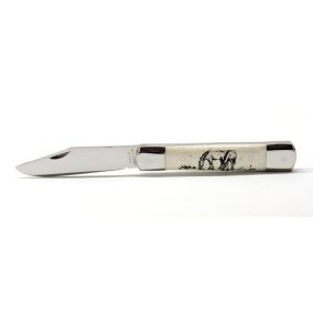   Náder - Arató zsebkés,bicska csont markolat, gravírozott ló motívummal